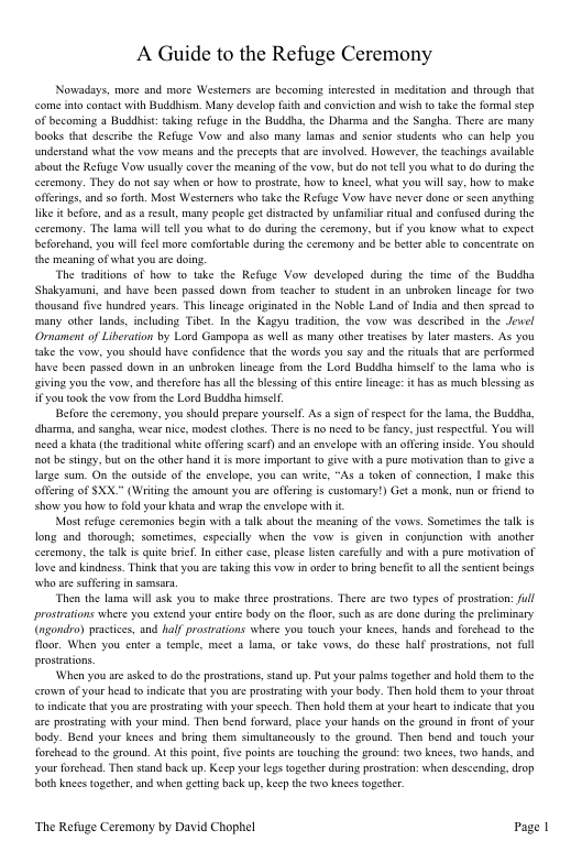 Taking the Refuge Ceremony by Thrangu Rinpoche (PDF)